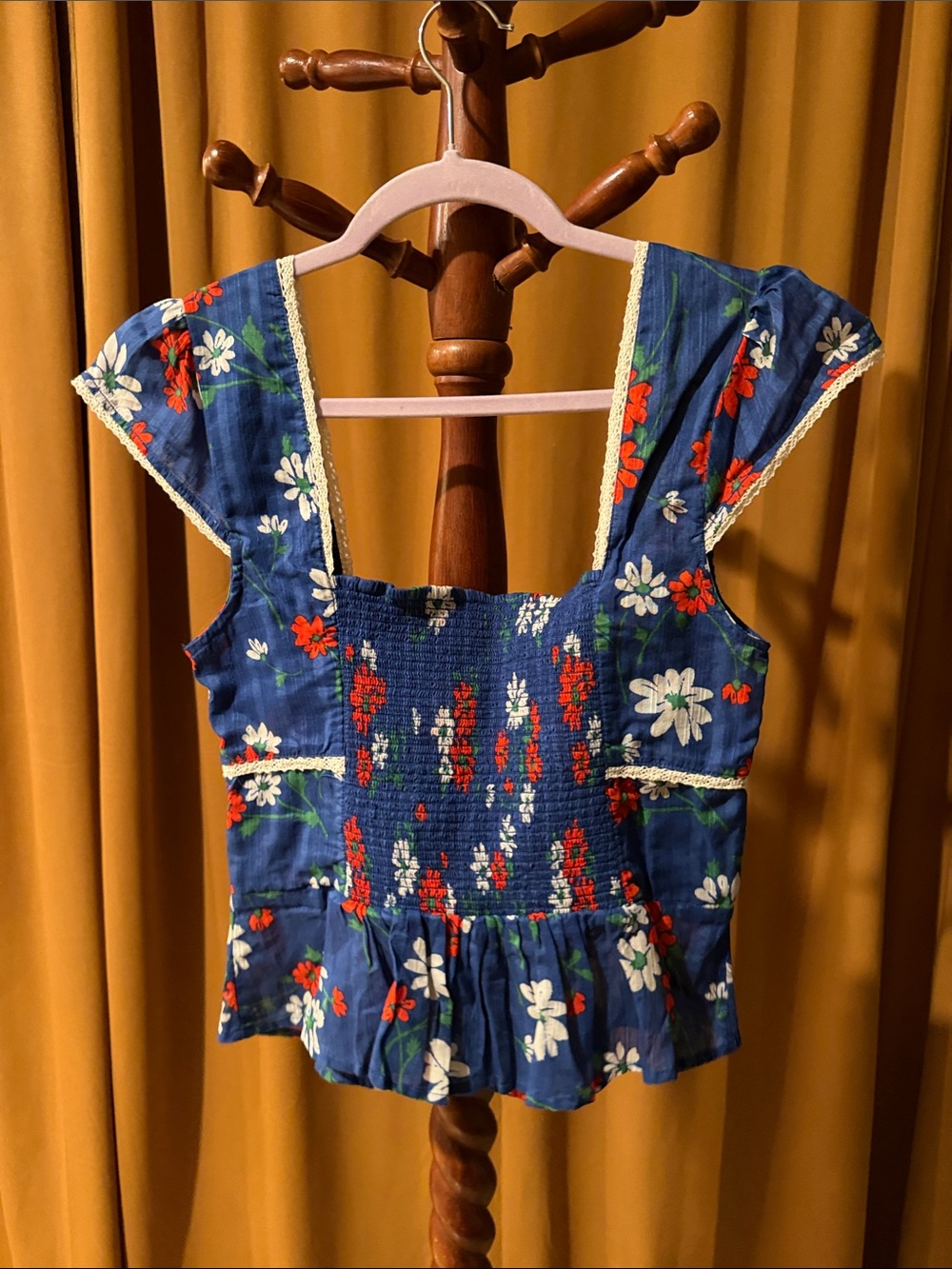 Free People Navy Blue Floral Tie-Front Crop Top - Picture 4 of 4